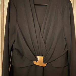Elegant Black Wrap Dress with Gold Accent